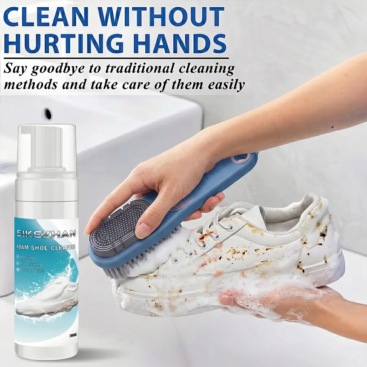 Good Feet Professional Shoe Cleaning Kit with Foam Cleaner and Dual-Sided Brush